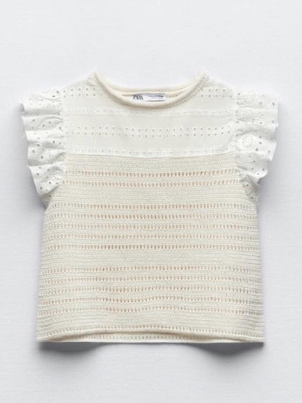 ZARA Cream Eyelet & Knit Flutter Sleeve Tank
